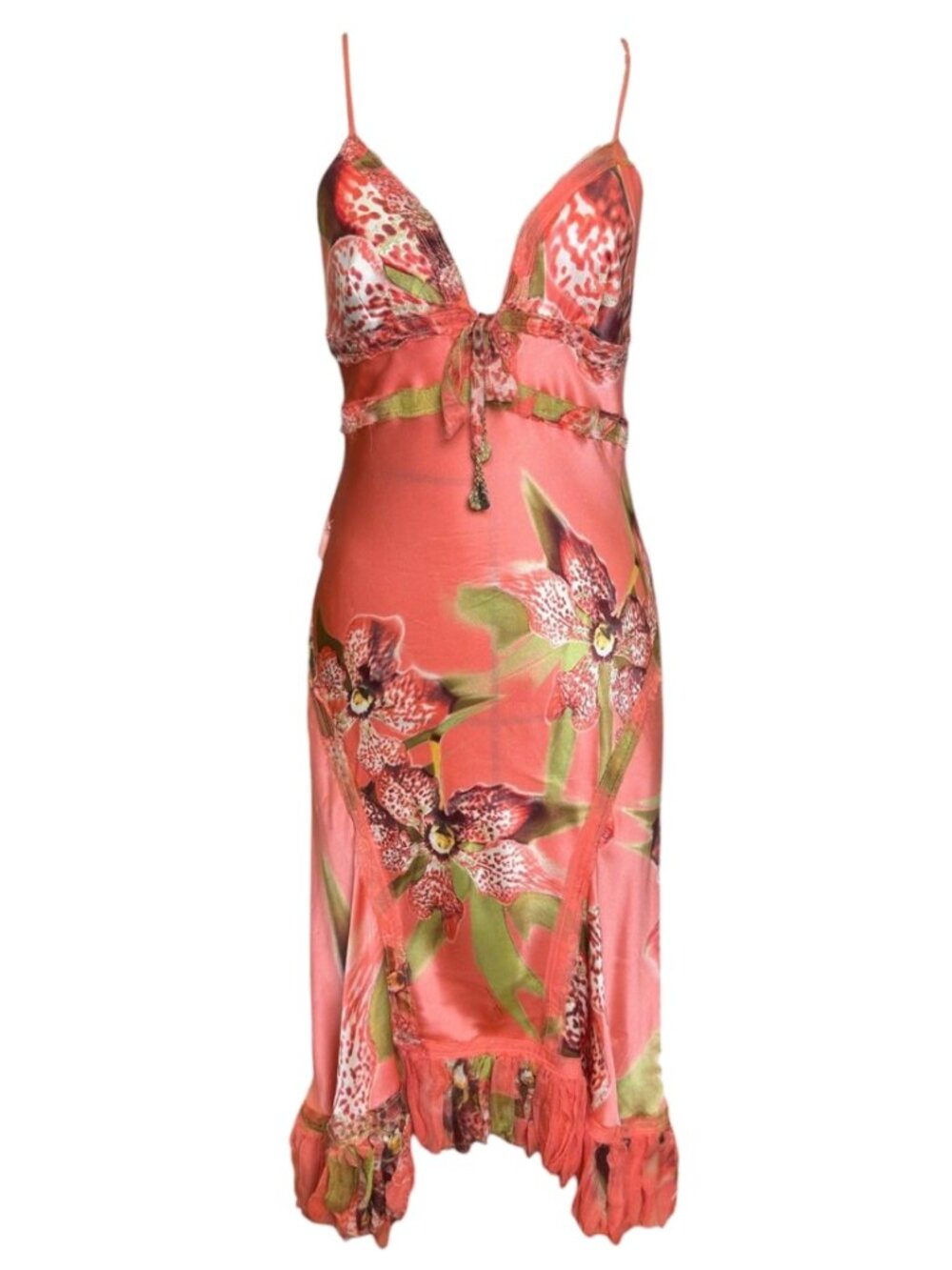 Fall 2004 Roberto Cavalli Coral Orchid Silk Dress Sz M
